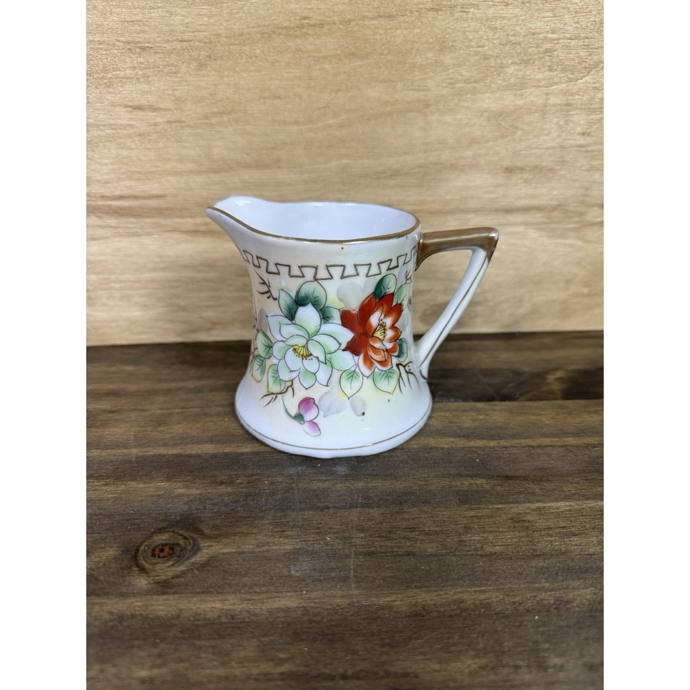 Antique Nippon Hand Painted Creamer Floral Gold Trim Marked Maple Leaf‎ Japan